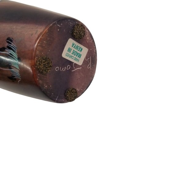 Stone Vase Hand Carved African Alabaster SIGNED Etched Scenes Gazelle Animal VTG - Picture 14 of 16